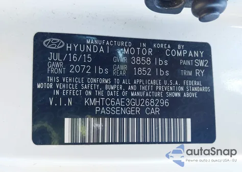 2016 Hyundai Veloster Turbo z USA, uszkodzony, nr VIN KMHTC6AE3GU268296